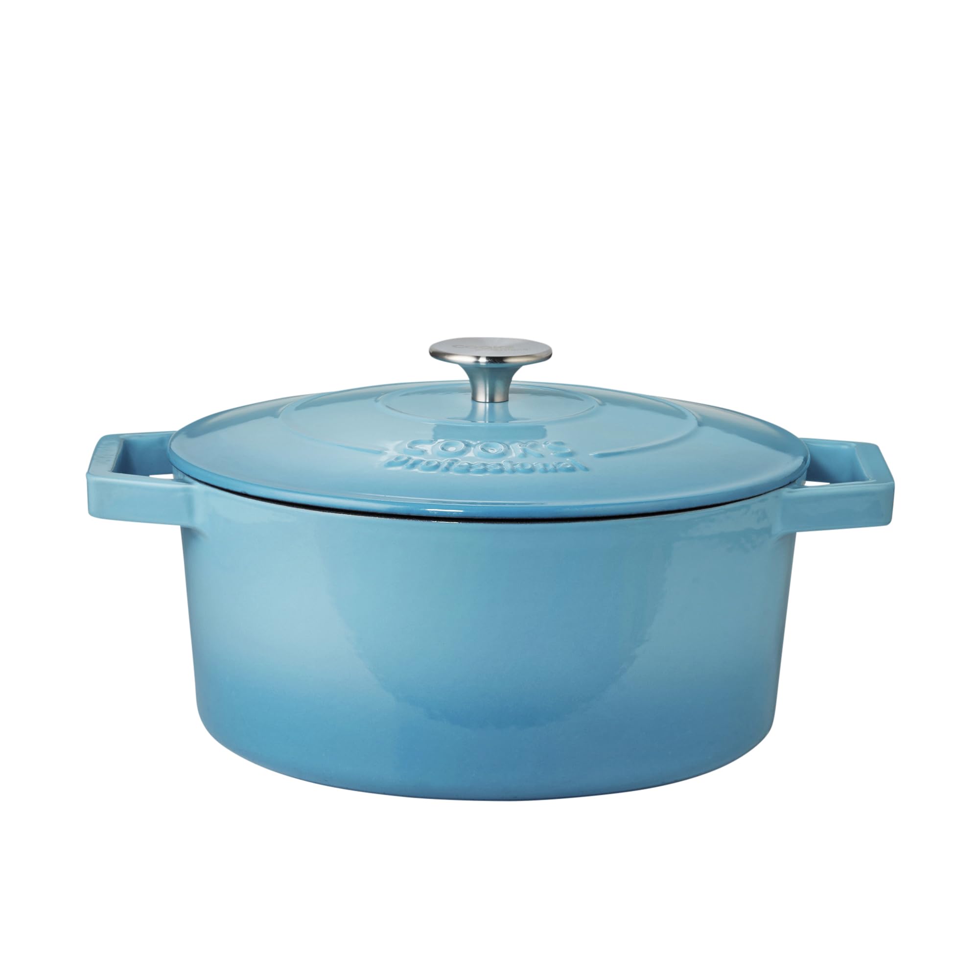 Cooks Professional 26cm Cast Iron Casserole Dish 5.8L with Lid & Handles | Colourful Modern Design Enamelled Cooking Pan Pot | Suitable For All Hobs Inc Induction | Oven & Grill Safe | Blue