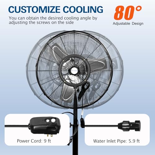 Image of BILT HARD 24 inch Outdoor Pedestal Oscillating Misting Fan, 3-Speed High-Velocity Patio Misting Fans for Outside, Waterproof Tilting Fan with Mists for Outdoor Cooling, UL Listed