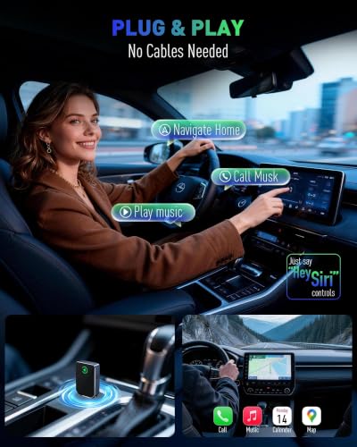 Image of SPIRITIME Wireless CarPlay Adapter for iPhone - 5-Second Auto Connect | 1-Click Phone Swap for Families | Convert Wired to Wireless | Stable & Fast, (Space Gray)