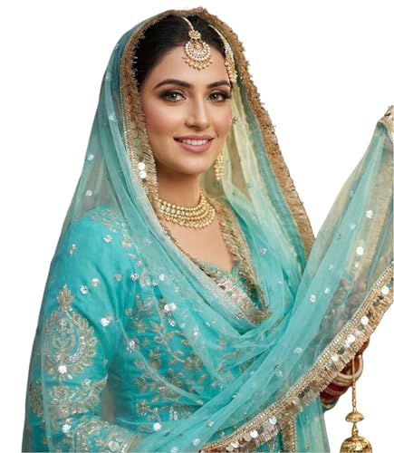 Image of Navti Creations Women's Lightweight Net Dupatta With Sequence Embroidery & Kiran Border (Length 2.25m)