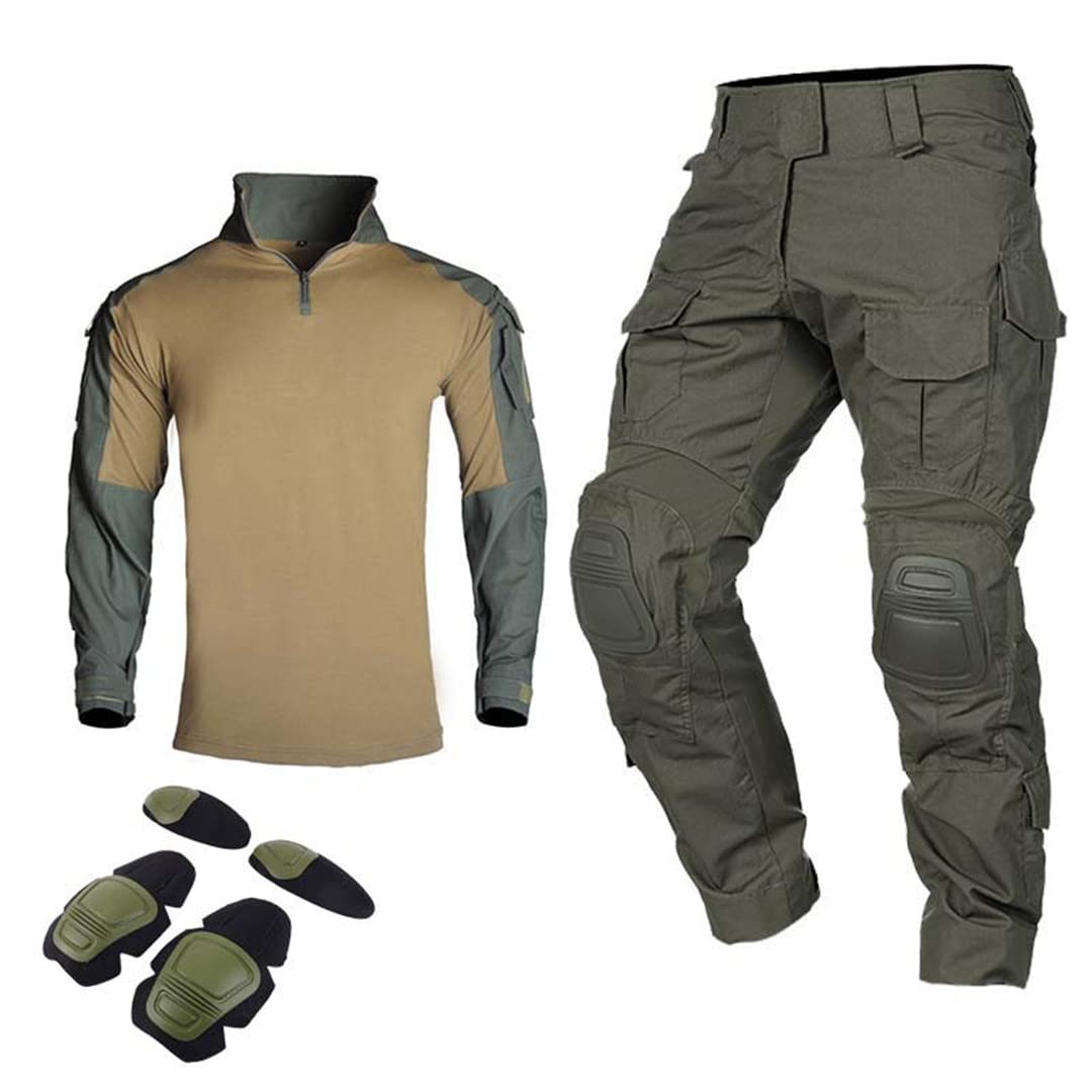 Chaquetas tácticas, trajes de combate, uniformes militares, ropa de caza, pantalones de entrenamiento + almohadillas para hombre, ropa de hombre, trajes verdes del ejército XXL-80-90 kg