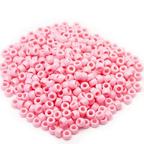 Image of 1000 Pcs Acrylic Pink DIY Pony Beads 6x9mm Bulk for Friendship Bracelet Necklace Jewelry Making Earring Pens Hair Beads Braiding Kit