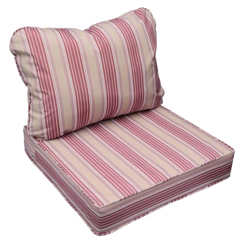 Image of AAAAAcessories Outdoor Seat Cushions for Chairs, Fade-Resistant, Waterproof Patio Furniture Replacement Cushions, 22 inch x 22 inch x 3 inch + 22 inch x 17 inch, Dusty Rose Garden Stripe