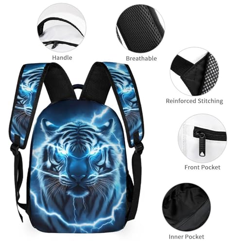 zaaprintblanket Custom Blue Lightning Tiger Backpack 3 Piece Set Personalized School Backpack with Lunch Bag Pencil Case for Boys Girls Kids3