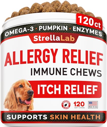 STRELLALAB Dog Allergy Relief + Itchy Skin Treatment with Omega 3 & Pumpkin,...