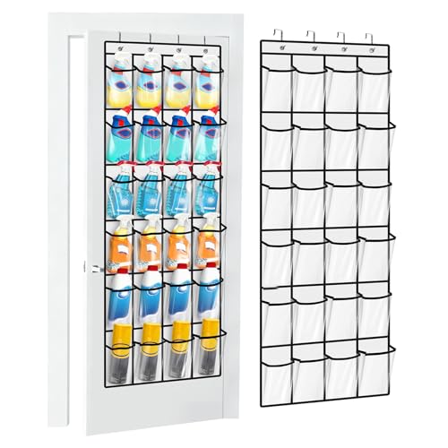 Clear Cleaning Supplies Organizer,Cleaning Products 24 Pockets Large Capacity Over The Door All-Purpose Cleaner Holder for Laundry Bathroom Auto Glass Cleaner Organizer for Garage,Spray Bottle Holder