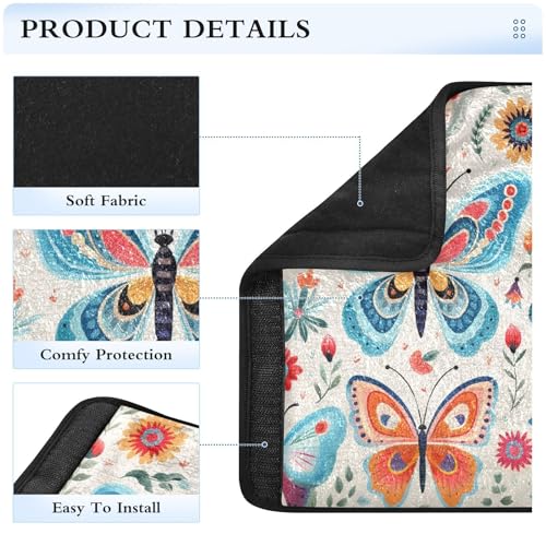 Image of Decorative Butterfly Floral Seat Belt Cover Pad 2 Pcs Soft Cute Seatbelt Covers Protector Support Head Neck Shoulder Strap for Car Seats High Chair Backpack for Adults Kids Women Men 10x7.7In 2