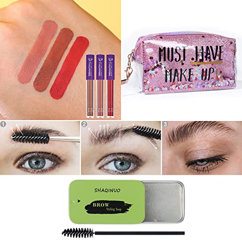 NYX Professional Makeup Ultimate Shadow Palette - 39 Nude & Smokey Eyeshadows, Liquid Foundation & Concealer Brush, Black Eyeliner, Matte Liquid Lipstick Set, Eyebrow Gel, Makeup Sponges & Bag - Image 6