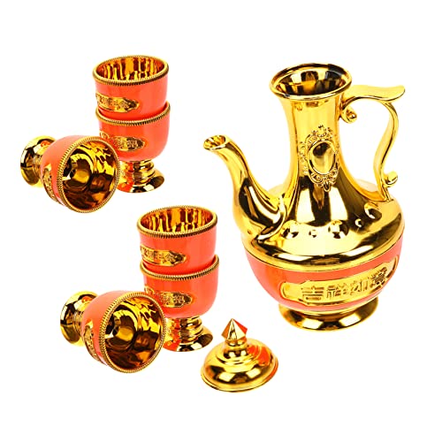 KICHOUSE 1Set Buddhist Offering Plated Wine Kettle Goblets for Altar Rituals Decorative Cups for Worship Meditation Buddhism Enthusiasts