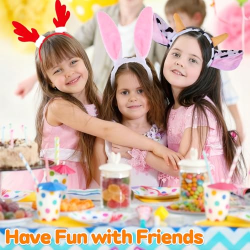 Spetsbst Tier Haarreif mit Ohren 12 Stück Cartoon Animals Ohren Stirnbänder Set Tiger Giraffe Hasen Katze Kostüm Zubehör Kopfbedeckung für Erwachsene Kinder Party Karneval Geburtstag