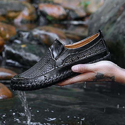 UGOSELEC Men Breathable Leather Sandals Slip On Boat Shoes,Casual Handmade Lightweight Mesh Hollow Flat Driving Shoes Penny Loafers Deck Shoes4