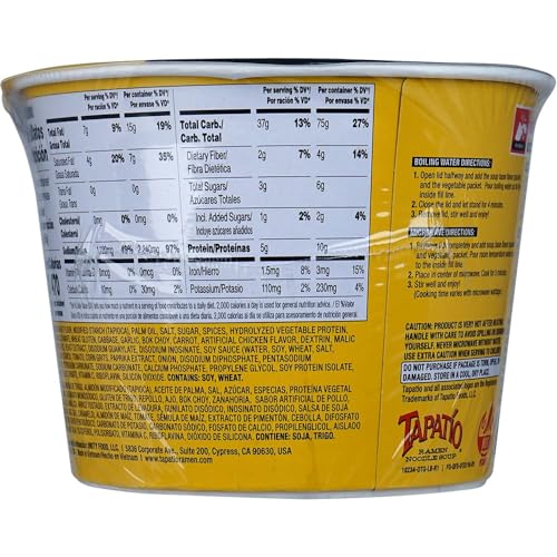 Tapatio Spicy Ramen Noodle Soup Big Bowl - Chicken Flavor - 3.88 Oz (Bulk Case of 6)