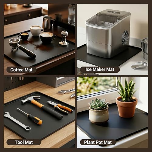 Image of ZJWZLG Silicone Coffee Mat for Countertop, 16x16 inch - Heat Resistant Espresso Machine Mat with Raised Edge, Non-Slip Waterproof Station Pad, Compact Coffee Bar & Kitchen Accessories - Black