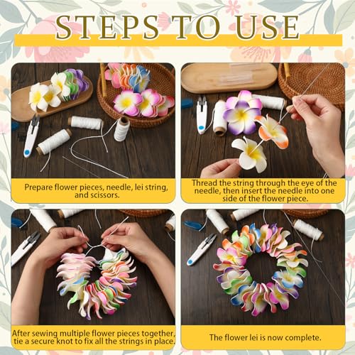 kaiolbly 9 Piece Lei Needle Kit Lei Making Supplies with 4 Long Needles 4 Waxed Strings 1 Sewing Scissors for Hawaiian Leis Stitch Crafts DIY Floral Garland - Thumbnail 4