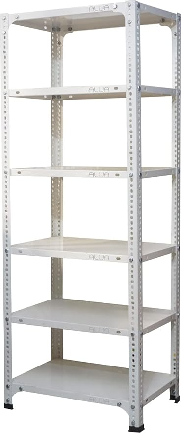 ALIJA Slotted Angle Metal Rack 22 Gauge (5 x 2 x 1.25 Ft. / 60 x 24 x 15 Inch) with 6 Shelves Storage Rack Unit (16 Gauge Angle) (Full Ivory)