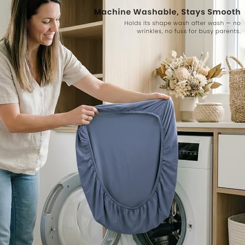 Image of Konssy 3 Pack Stretchy Bassinet Sheets for Baby Girl Boy, Soft Breathable Baby Bassinet Mattress Sheets Fit for Hourglass Oval Cradle, Moses Basket Rectangle Mattress (Blue Moon)