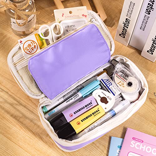 Image of iSuperb Large Capacity Pencil Case Macaron Pencil Pouch Purple Pen Bag with 2 Compartments Pen Organizer for School Teen Boys Girls Men Women