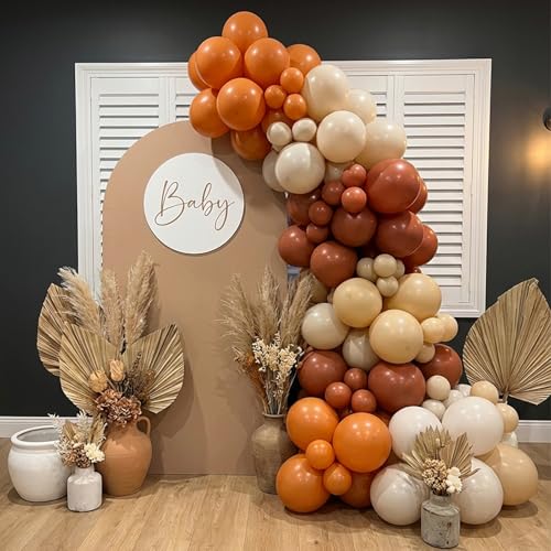 Image of RUBFAC Burnt Orange Balloons 129pcs Different Sizes Pack of 18 12 10 5 Inch, Latex Terracotta Balloon Garland Arch Kit for Fall Thanksgiving Halloween Wedding Birthday Party Decoration