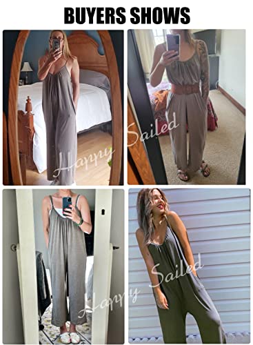 Happy Sailed Womens Spaghetti Straps Wide Leg Pocket Romper Jumpsuits Baggy Long Pantsjumper Playsuits Gray Large #TOP6