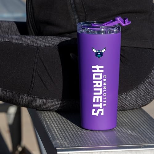 Image of Rico Industries NBA Basketball Charlotte Hornets Purple 24oz Stainless Steel Tumbler with Lid and Dual Functioning Lid