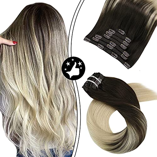 Moresoo Blonde Hair Extensions Human Hair 16 100G Real Hair Extensions Omnre Brown to Blonde