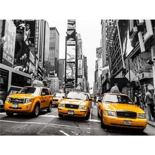YSCOLOR Diamant Peinture New York Tour Complet Croix Photos De Points Ronds Rue Jaune Auto 30X40Cm
