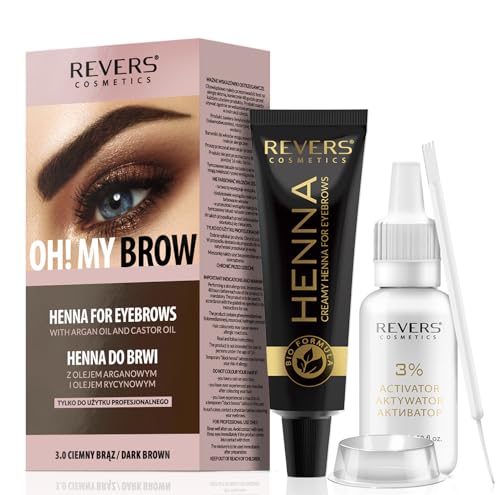 REVERS COSMETICS Tinte de cejas, Color de cejas kit con argán y aceite de ricino