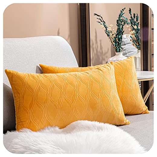 Topfinel Taie d'oreiller 40x60 Decoration Chambre Lit Velours Doux Jaune Moutarde 2 Pièces Gros Housses Coussins Decoratives Rectangulaire Canapé Salon Scandinave Motif Geometrique Double Face
