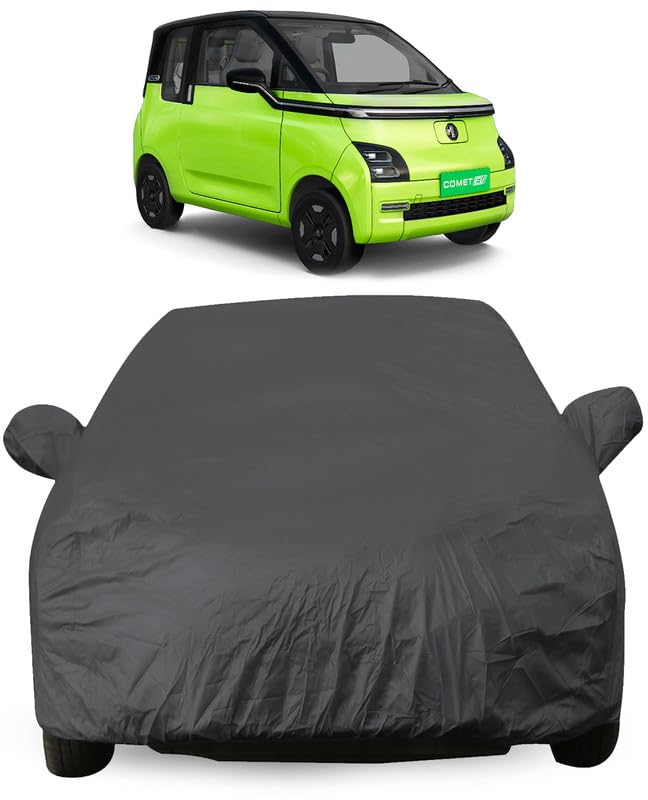 Image of Autofact Car Body Cover for MG Comet | Triple-Stitched, Windproof with Buckle Belt, Elastic Hem, UV Protection, Scratchproof & Dustproof, Soft Feather-Like Fabric for All-Weather Protection (Grey)
