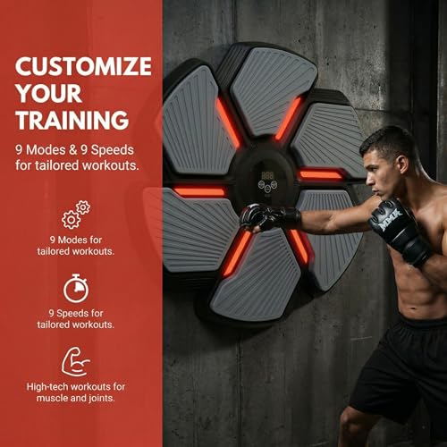 Image of Music Boxing Machine, Smart Bluetooth Punching Trainer Wall Mounted with Boxing Gloves, LED Electronic Boxing Target for Adults, 9 Modes & 9 Speeds Music Punching Machine for Home Gym Workout