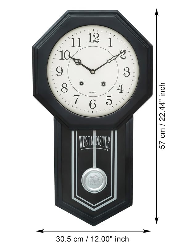 Image of CHRONIKLE Classic Vertical Analog Wooden Musical English Numbers Pendulum Chime Wall Clock for Living Room Home Decor Office Gifts (Size: 31 x 7 x 56.6 CM | Weight: 1825 Gram | Color: Black)