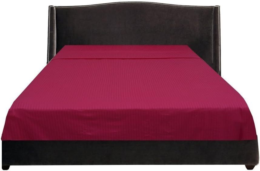 Laxlinen 600 Thread Count Super Quality 1Pc Flat Sheet Twin Extra Long Bed Size, Taupe Stripe 100% Egyptian Cotton