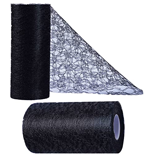 OSVINO 15 cm x 25 m Chemin de Table Noir Rouleau en Dentelle Ruban Tulle Décoration de Table Decor Classique de Mariage pour Salle à Manger Mariage...