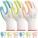KANGLONGDA Small Gardening Gloves for Women, 6 Pairs Garden Gloves, Latex Coated Womens Garden Gloves, Pink,Green,Blue