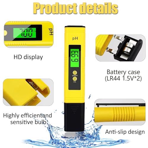 PH Messgerät, PH Meter mit LCD Anzeige, pH Tester Digital Wasserqualität Tester für Aquarium, Pools, Trinkwasser, Schwimmbad Wassertester