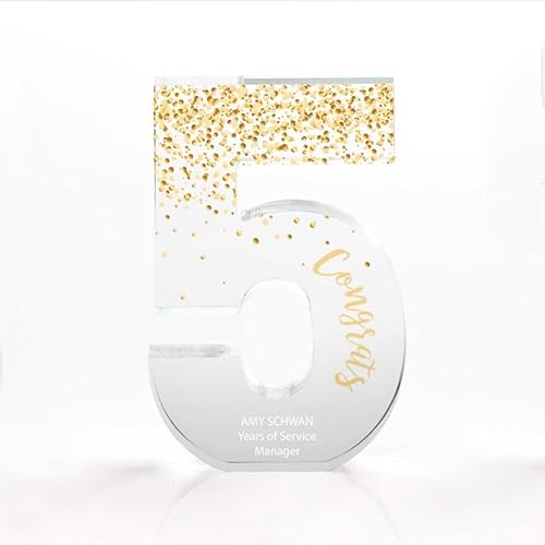 Trofeo acrílico a todo color  Premio de servicio al empleado de 5 años  Transparente  Premio para empleados  Impresión personalizada de hasta tres