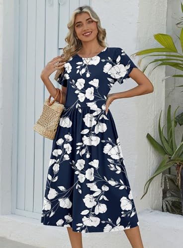 Image of Zeagoo Womens Summer Dresses Casual Aline Midi Dress Short Sleeve Floral Tshirt Dress Flowy Beach Sundresses with Pockets