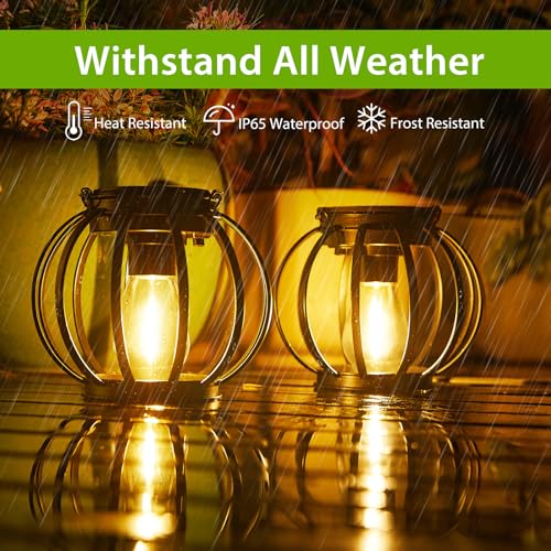 Solarlampen für Außen Hängend, 2 Stück Metall Solar Laternen für Draußen mit Größer LED-Glühbirne, IP65 Wasserdicht Solarleuchten Gartendeko mit Haken und Kette für Terrasse Rasen Balkon Hof – Bild 6