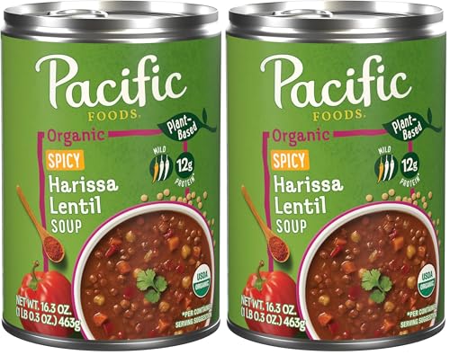 Image of Pacific Foods Organic Spicy Harissa Lentil Soup, Plant Based, 16.3 oz Can (Pack of 2)