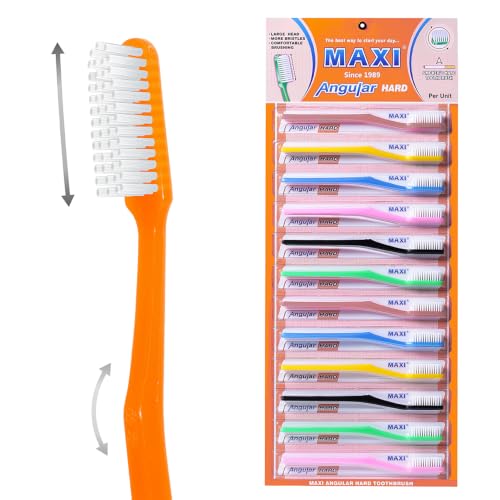 Image of MAXI Angular Hard Toothbrush | Helps Improve Gum Health | Deep Plaque & Stain Removal | Manual Hard Bristles Tooth Brush | Multicolor Value Pack of 12