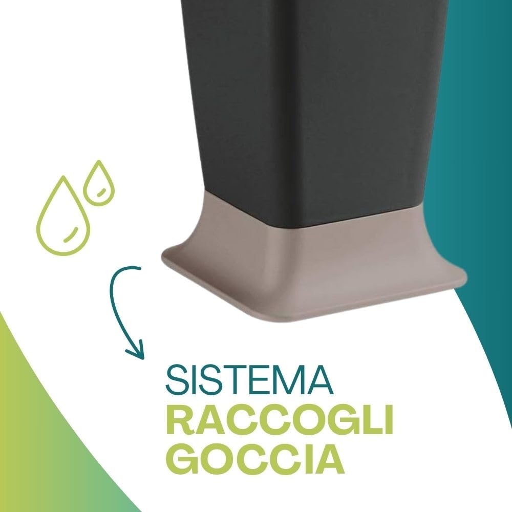 PALUPLUS Portaombrelli alto in Plastica, Misura 25x25x55 cm, cesta con Base Stabile color Tortora e vaschetta Racogli Goccia, per interno ed esterno, Made in Italy -2006F (Antracite)
