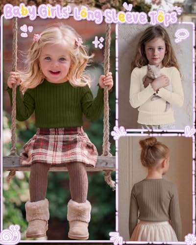 Image of 4 Pack Toddler Girls' Long Sleeve Shirts Cotton Tops