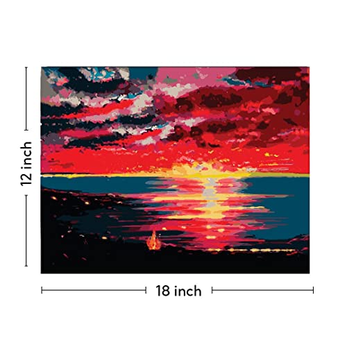 Image of RANGOLI 100% Cotton Stretched Canvas Painting 400 GSM, Framed Soothing Sunset Canvas Abstract Wall Art for Living Room, 3D Paintings for Wall Decor (12 x 18 Inch With Frame)