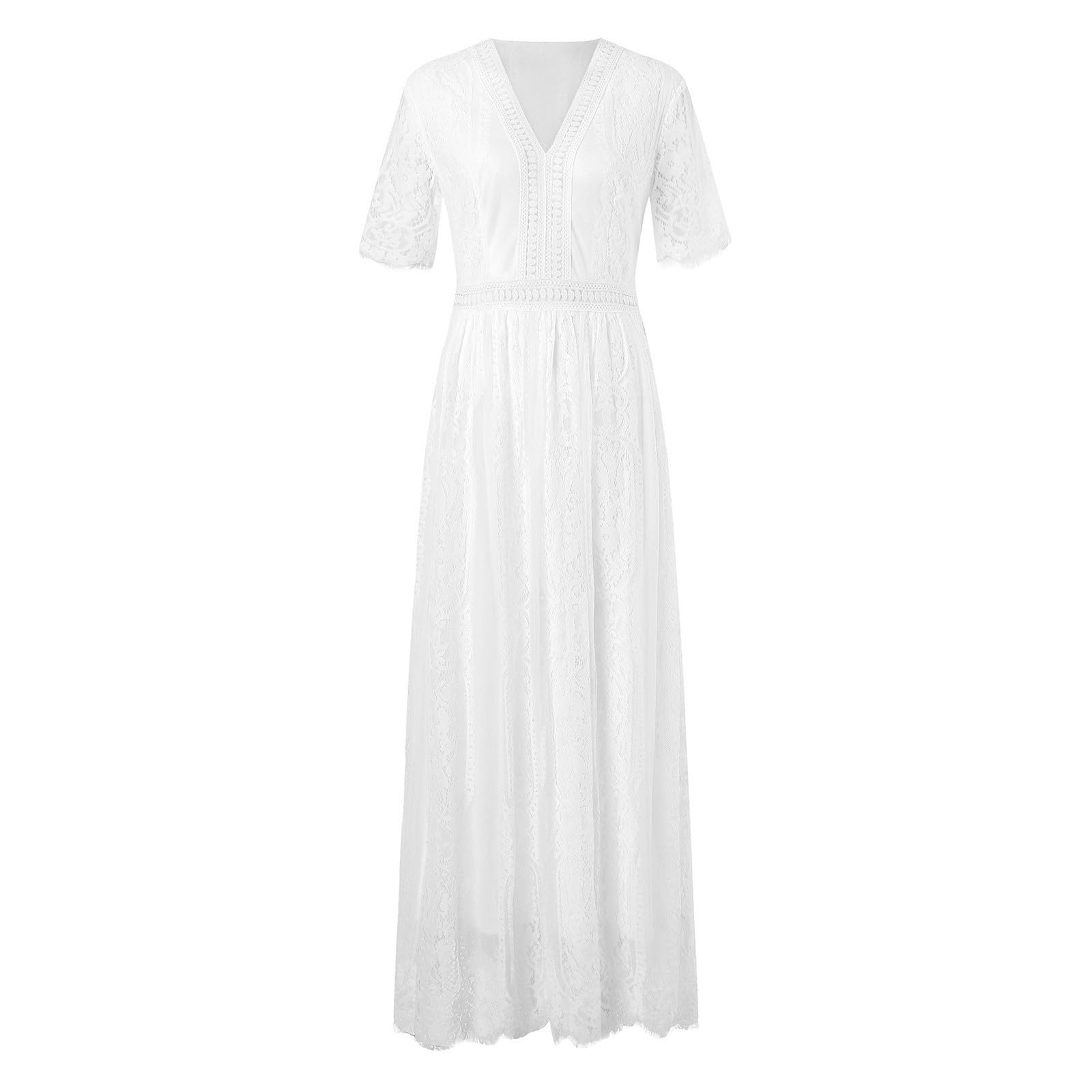 Vestido casual de manga corta para mujer, diseño hueco de encaje, perfecto para el verano, elegante y cómodo, fácil de limpiar