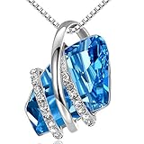 Leafael Wish Stone Pendant Necklace with Aquamarine Blue Birthstone Crystal for March and December, Silvertone, 18' + 2' Chain