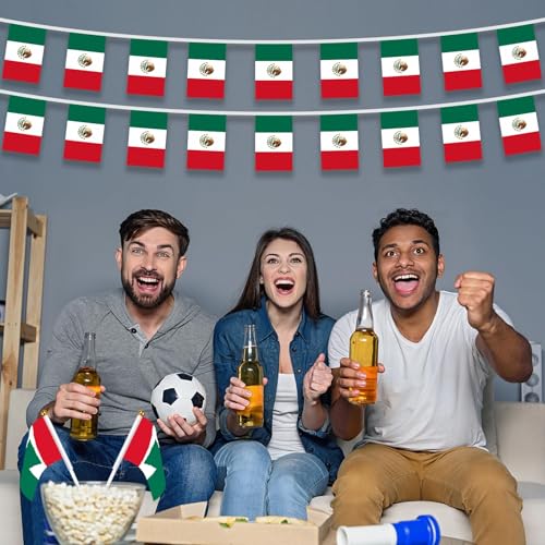 Image of AhfuLife 33 Ft Mexico String Flags Banner for World Cup Decorations 2026, 30 Pcs Small Mexican Bunting String Flags - Double Sided for Independence Day Football Party Celebration Decor (5.5x8.3 Inch)