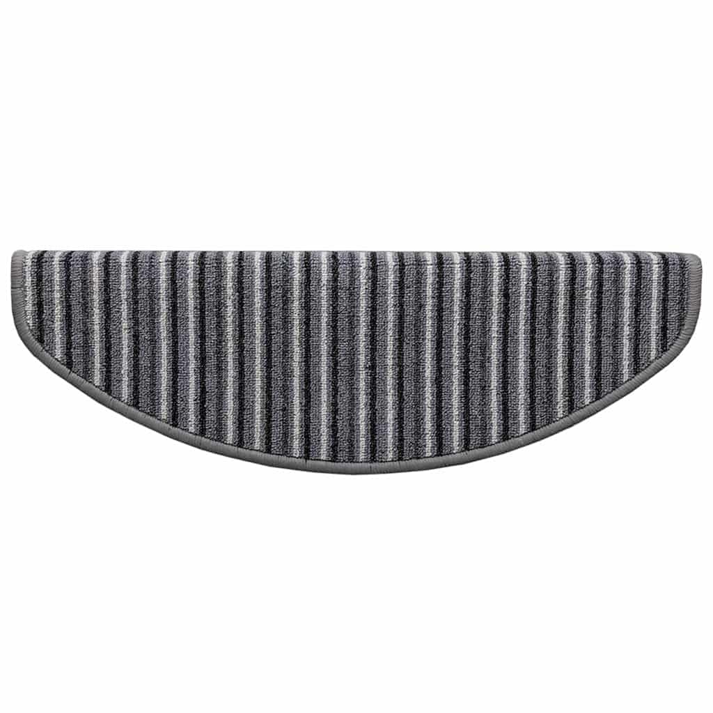 Selbstklebende Stufenmatten 15er Set Grau 65x21 cm Halbrund Gestreift Lärmreduzierend Rutschfester Treppenschoner aus 100% Polypropylen Modernes Design für Flur Wohnzimmer Schlafzimmer