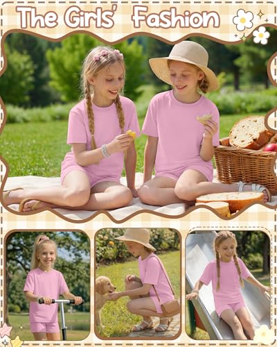 Image of Oakgarden Summer Outfits for Girls 5-14Y Athletic Casual Sets Kid Short Sleeve Shirt Bike Shorts 2 Piece Tween Trendy Clothes