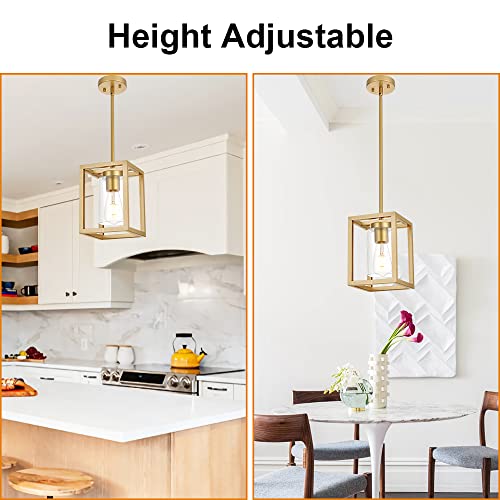 Image of 1-Light Rustic Chandelier in Gold Finish Modern Industrial Pendant Lighting Fixture with Clear Glass Shade Hanging Ceiling Light for Dining Room