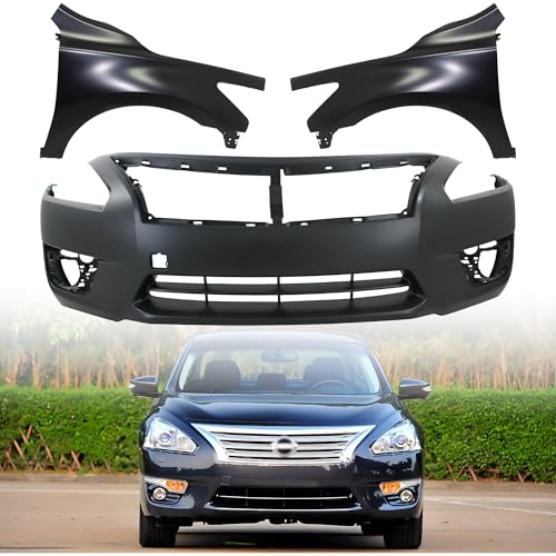 3 Pcs Primed Front Left and Right Bumper Cover & Fender Fits for 2013-2015 Nissan Altima Replaces NI1000285